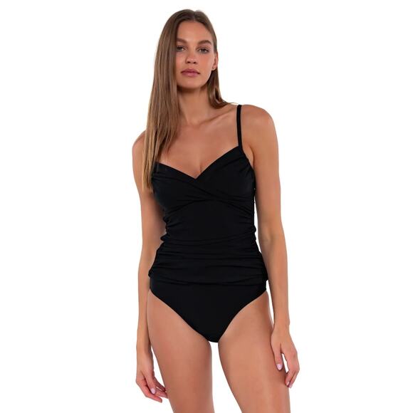 SUNSETS Women's Simone Tankini Swim Top XL 36D Black NWT